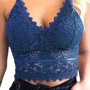 LAST ONE ! Blue Deep V Lace Bralette Crop Top
